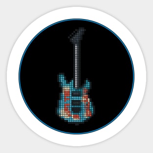 Tiled Pixel Armed and Homeless Guitar in a Black Circle Sticker